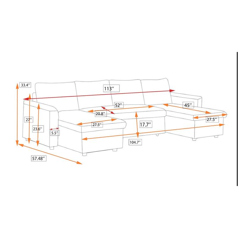 Fashionable U-Shape Pull-out Sleeper Sectional Sofa