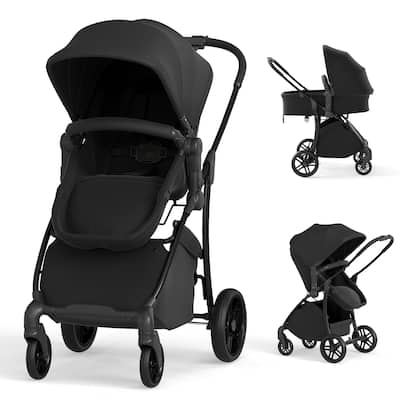 2 in 1 Metal Polyester Foldable Kids Stroller with Adjustable Seat - 38" × 22.5" × 41"