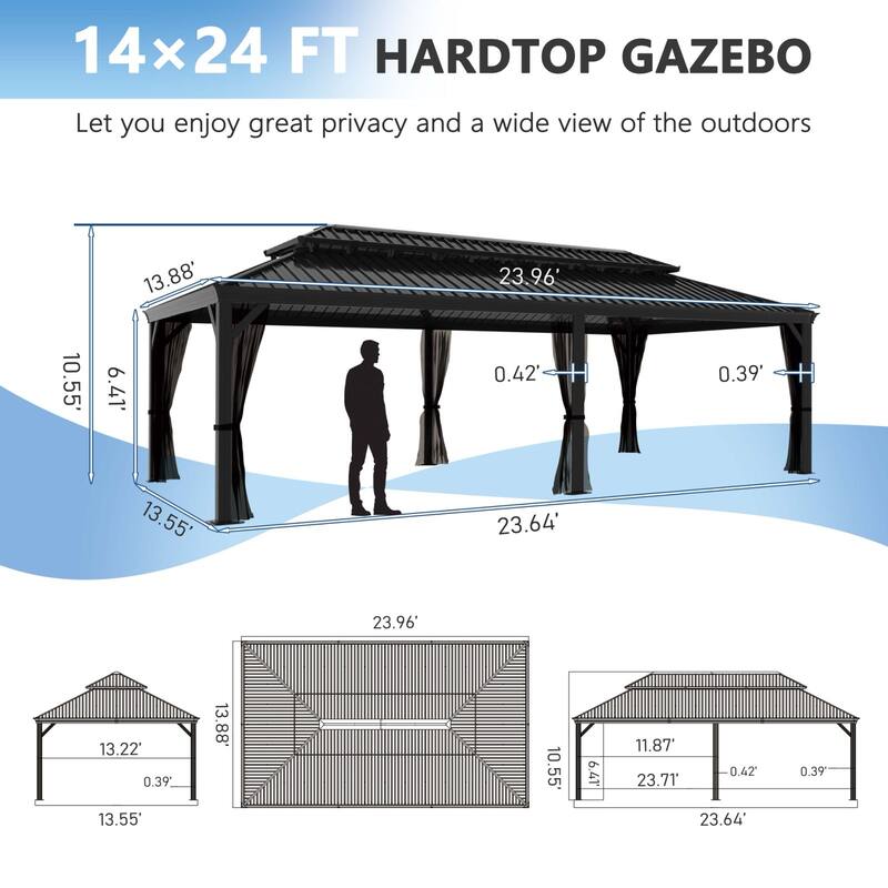 VEIKOUS Aluminum Double Hardtop Gazebo Pergola for Patio, Lawn, and Garden with Removable Netting
