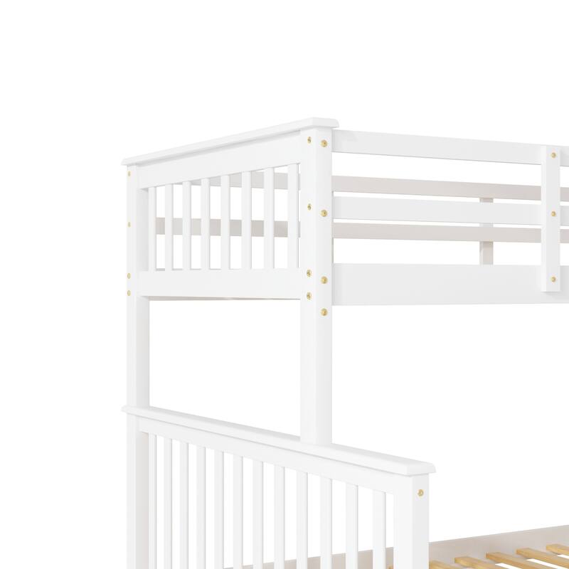 Twin-Over-Full Bunk Bed with Twin size Trundle,Storage and Guard Rail