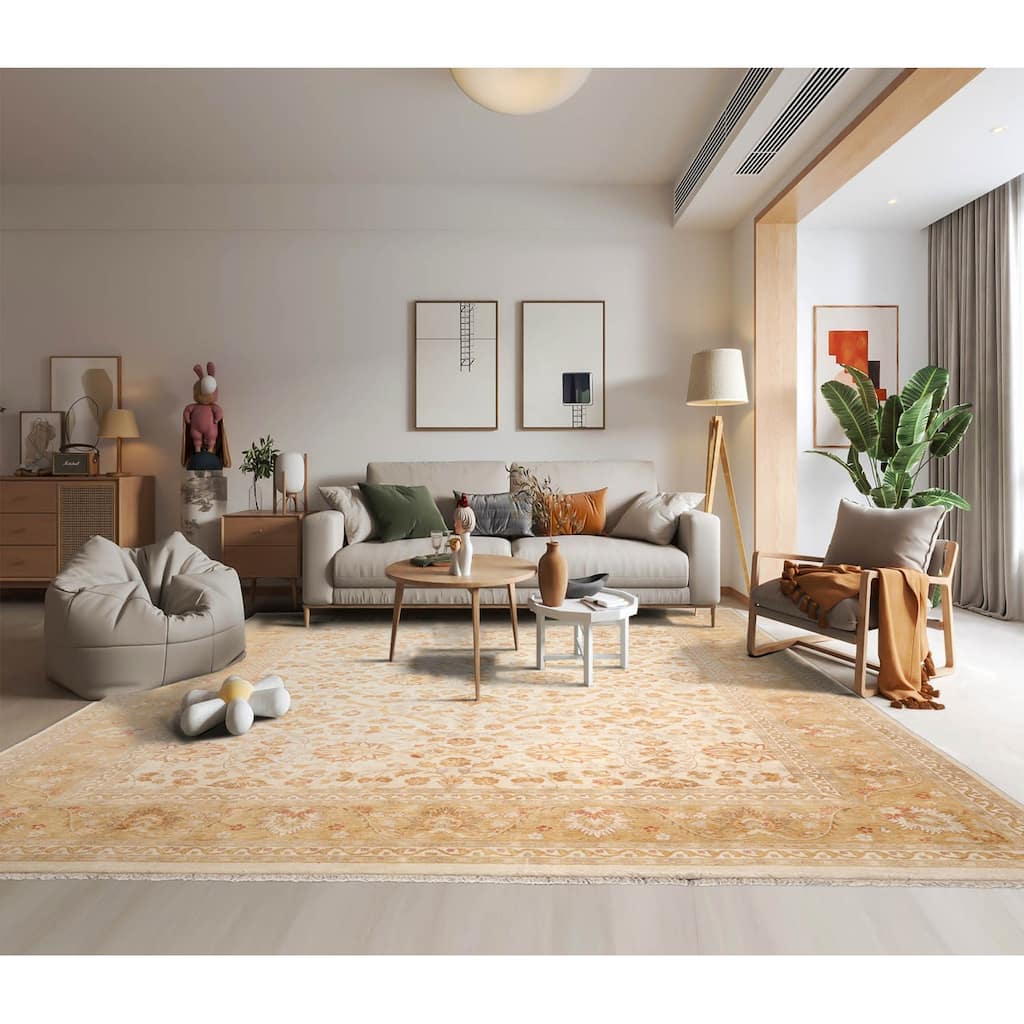 Beige Traditional 100% Wool Rug with 300 KPSI Pak Persian Area Rug - 8' 10'' x 12' 5''