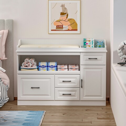 Nursery Dresser with Changing Table Top Changing Table Drawers Shelf