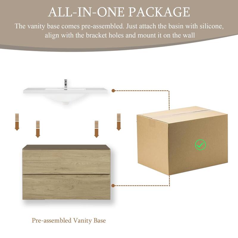 30" Wall-Mounted Bathroom Vanity with Resin Sink - Floating Bathroom Cabinet with Soft-Close Hinges,Floating Vanity Cabinet