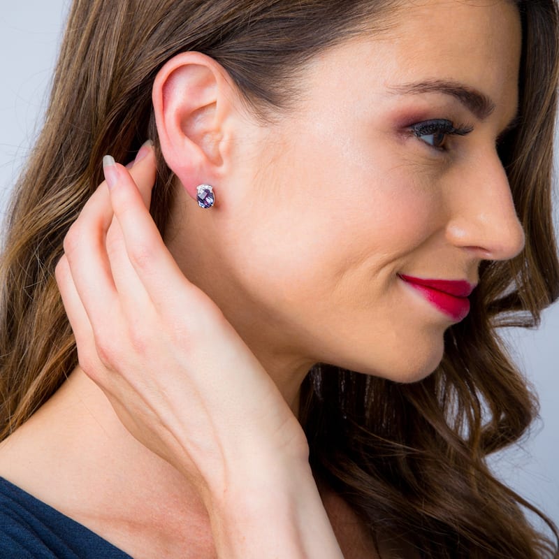 Sterling Silver 3.25ct Created Sapphire Oval Stud Earrings