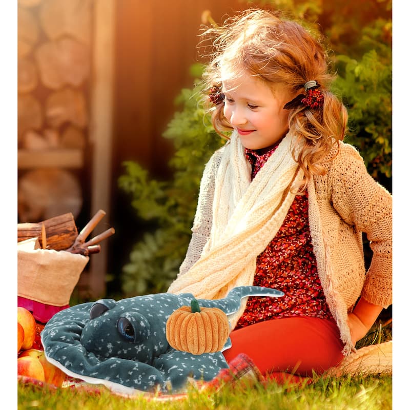 DolliBu Spotted Grey Ray Stuffed Ocean Animal w/ Pumpkin Plush Decor - 18.5 inches