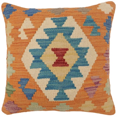 Rustic Powell Turkish Hand-Woven Kilim Pillow - 17" x 17"