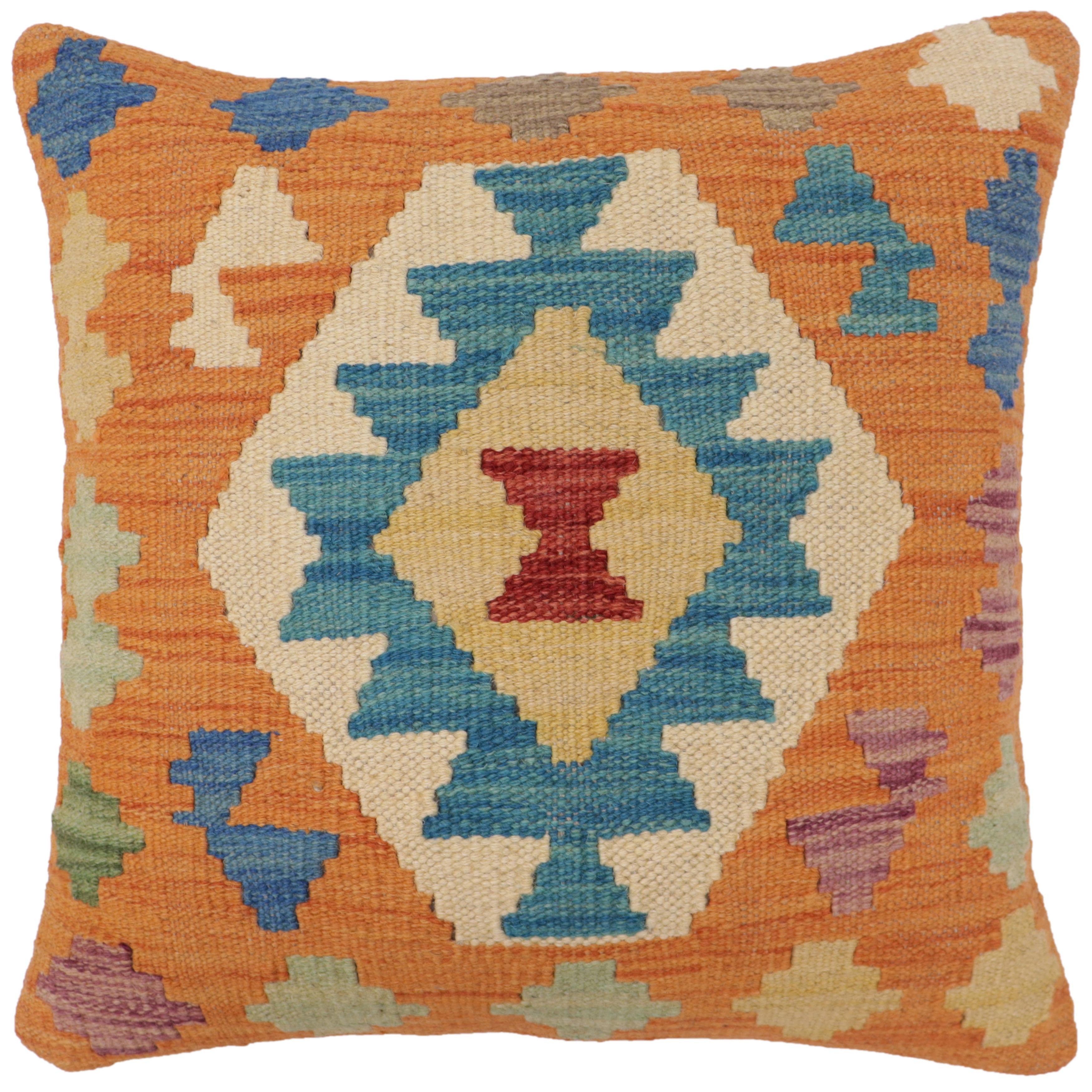 Rustic Powell Turkish Hand-Woven Kilim Pillow - 17" x 17"