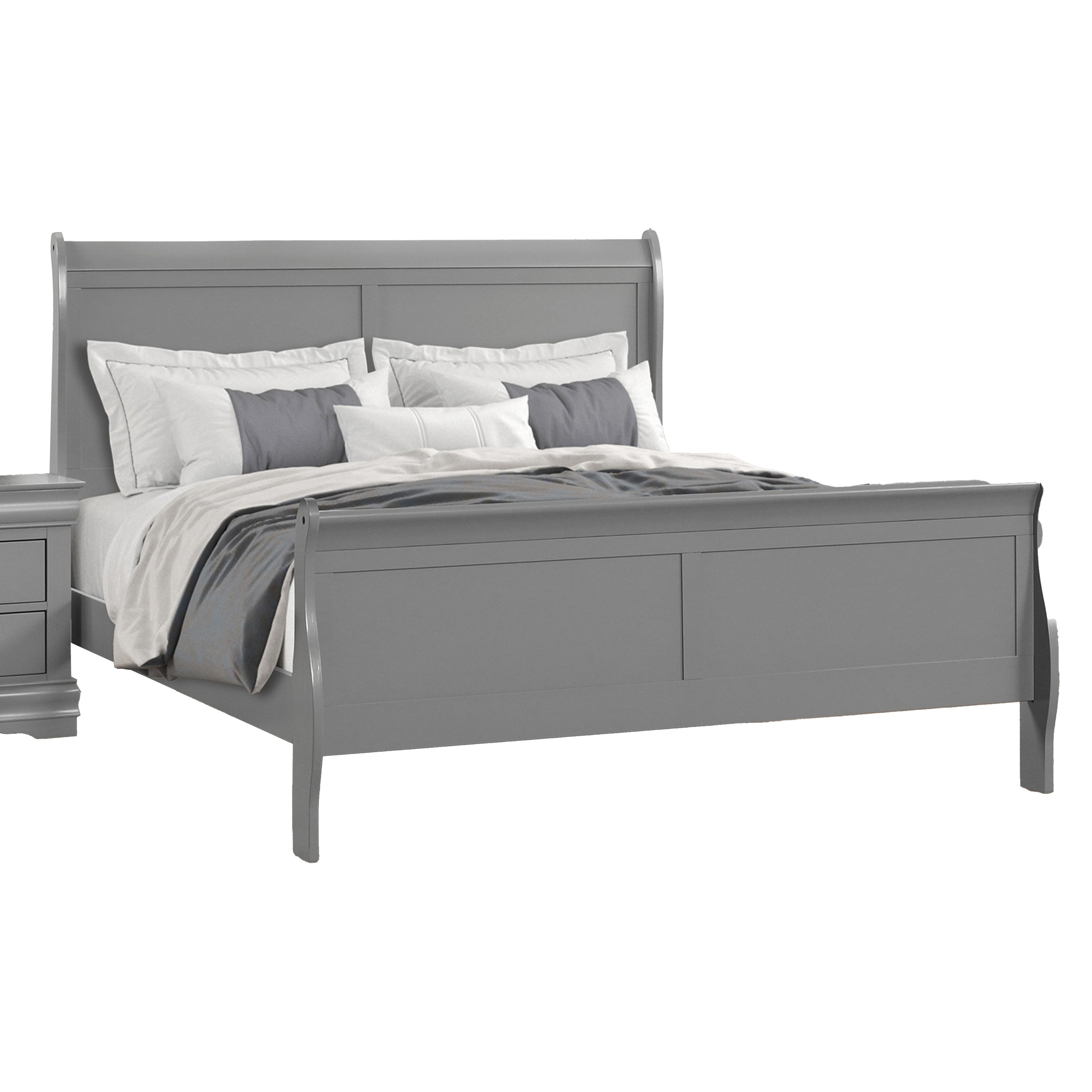 Ryla Twin Size Bed, Sleigh Panel Headboard, Classic Light Gray Solid Wood