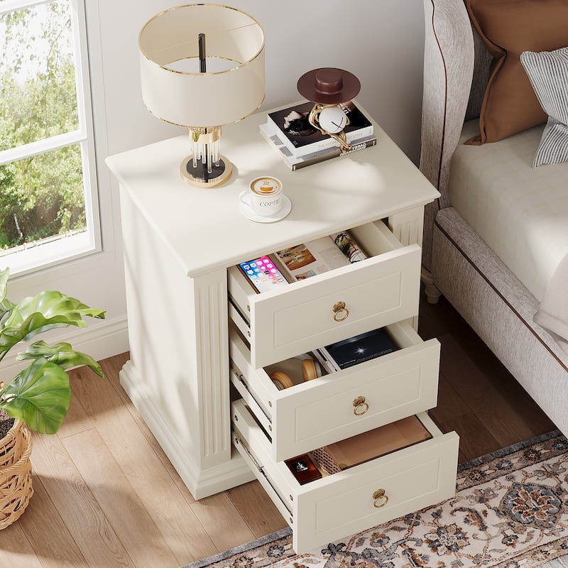 3 Drawer Nightstand, Wood White Night Stand, Modern Bedside Table Side End Table for Bedroom