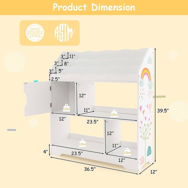 Multifunctional Kids Bookshelf Toy Storage Organizer W/ 3 Tier Shelves