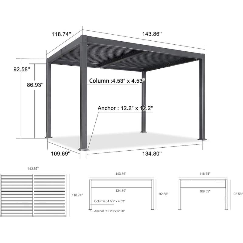 PURPLE LEAF Outdoor Louvered Pergola with Adjustable Metal Roof for Patio Pergola