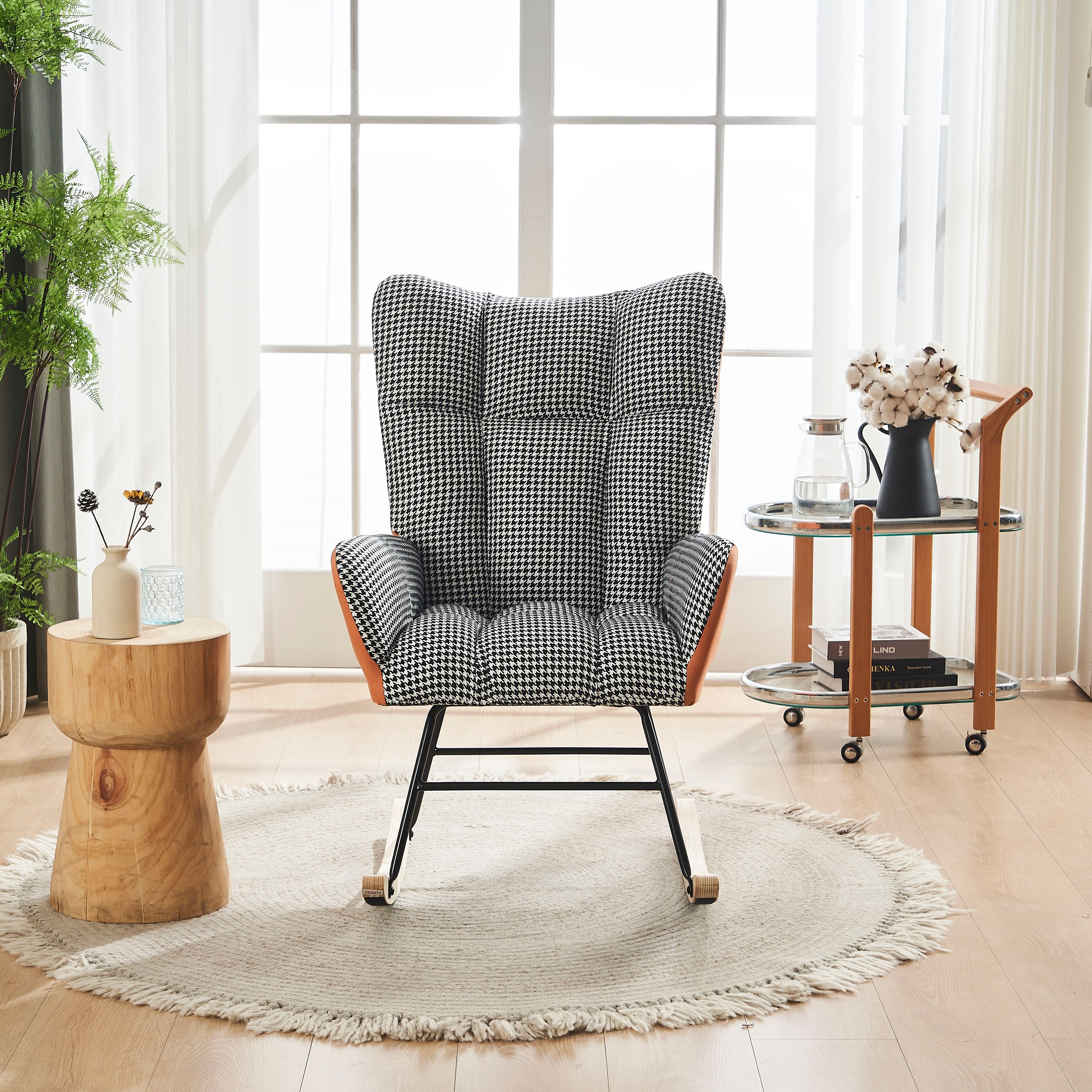 Upholstered rocking chair on sale with wooden legs