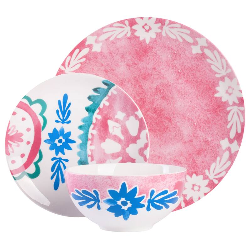 Spice By Tia Mowry Savory Saffron 18Pc Ceramic Dinnerware Set in Coral - 18 pc