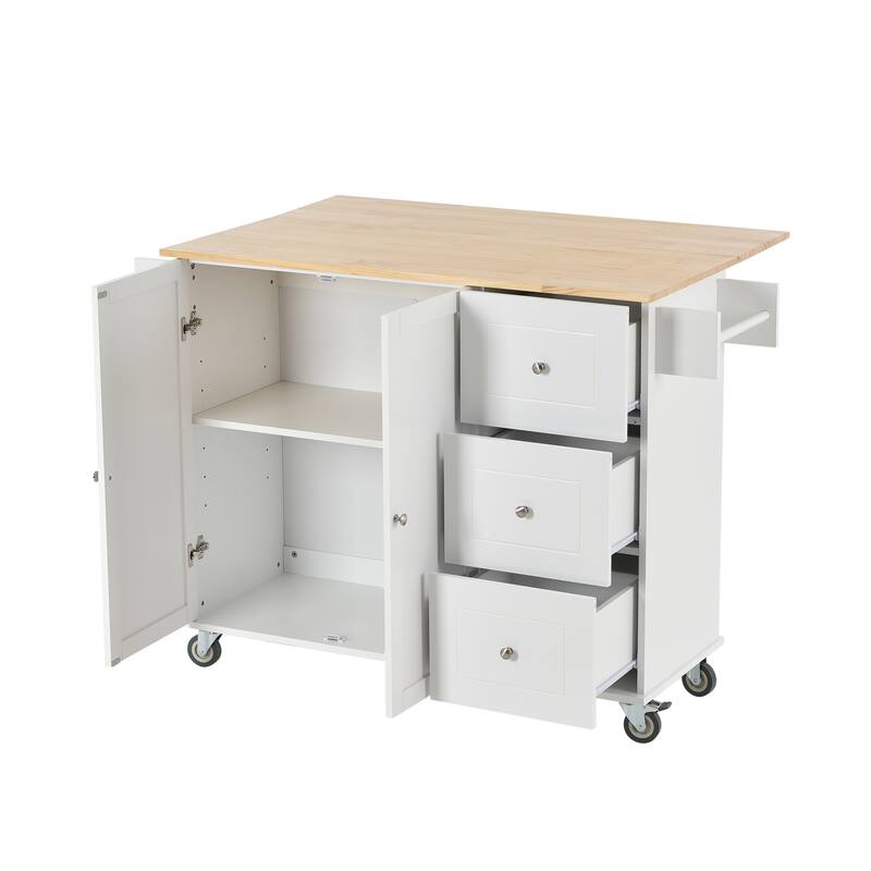 Movable Kitchen Island with 1 Storage and 3 Drawers, Kitchen Island with 2 Towel Rack