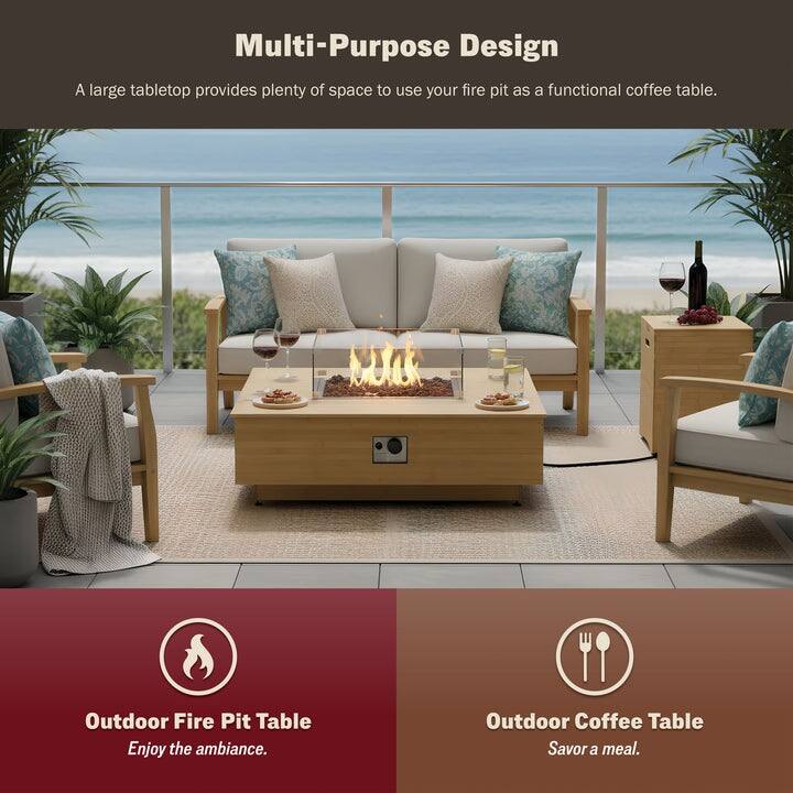 Kinger Home Harmony 43-Inch Large Square Outdoor Propane Gas Fire Pit Table - 43" L x 43" W x 14" H