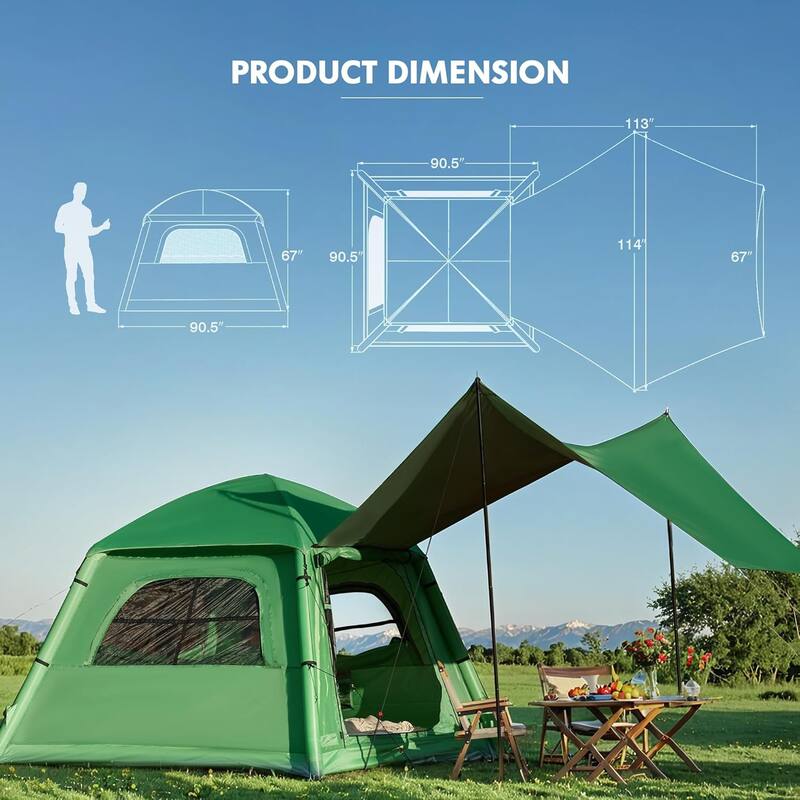 EROMMY Inflatable Tent 4-6 Person - Instant Setup Waterproof Cabin Tent with Pump (Beige/Light Green)