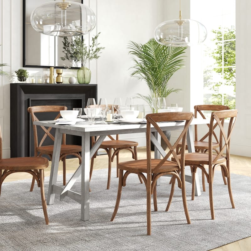 Solid Wood Commercial Grade Trestle Base Dining Table - Antique White