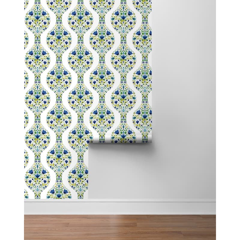 NextWall Floral Ogee Peel and Stick Wallpaper