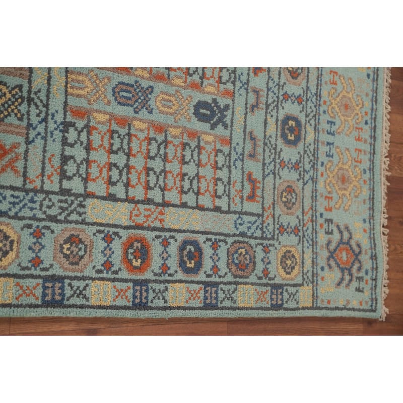 All-Over Blue Khotan Oriental Runner Rug Wool Carpet - 2'7"x 9'11"