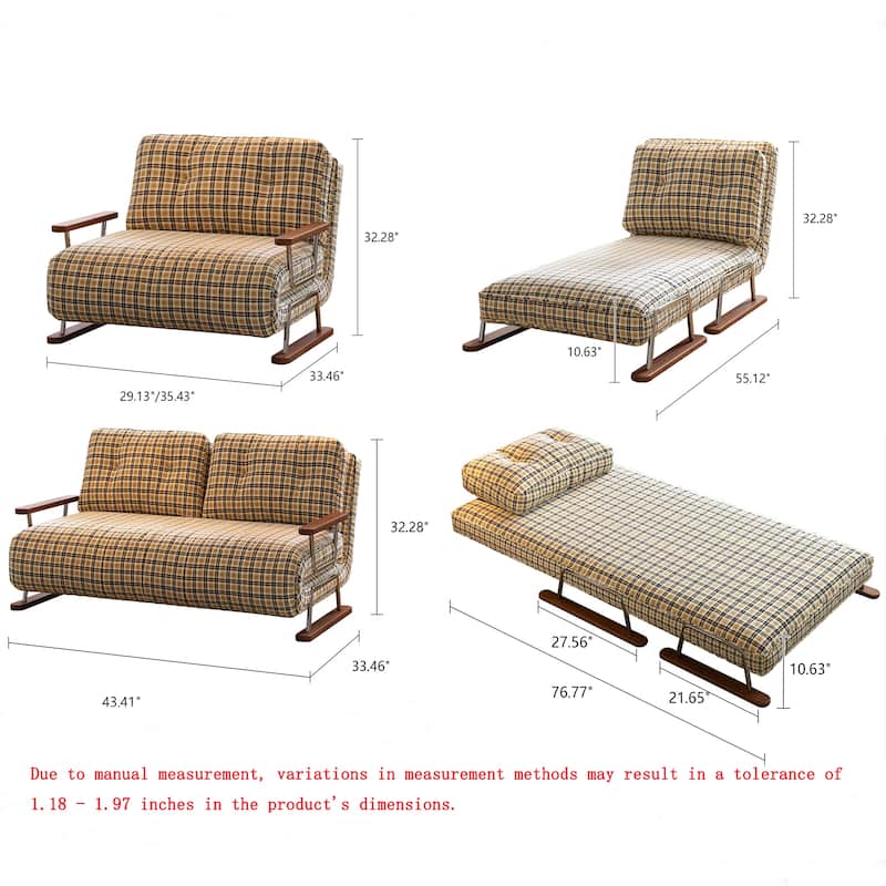 JASIWAY Checkered 4-in-1 Sleeper Sofa Chair Bed for Small Spaces