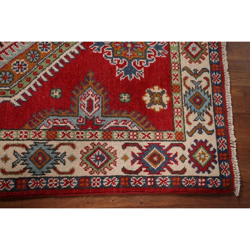 Geometric Red Kazak Accent Rug Home Decor Hand-Knotted Wool Carpet - 2'10" x 4'5"