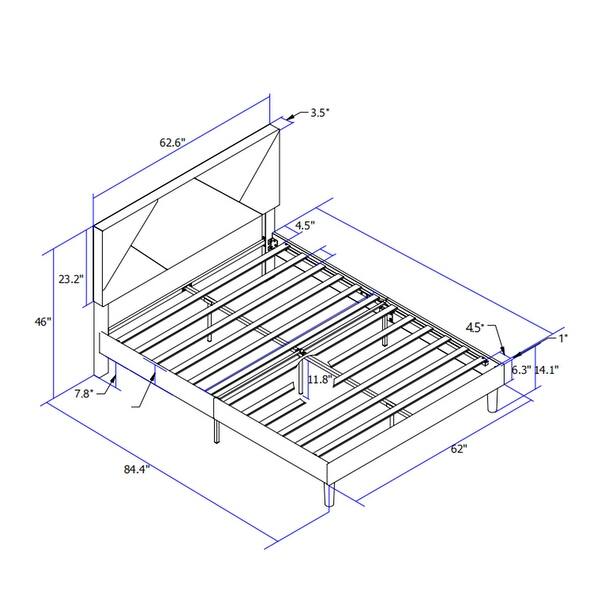 Queen Size Upholstered Platform Bed Frame with Wood Slat Support, No Box Spring Required, Easy Assembly