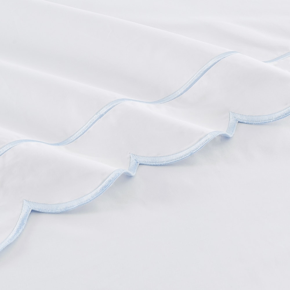 Percale Cotton Scalloped Embroidered Crisp Sheet Set