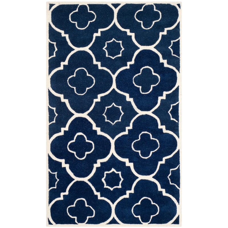 SAFAVIEH Handmade Chatham Franziska Modern Wool Rug - 3' x 5' - Dark Blue/Ivory