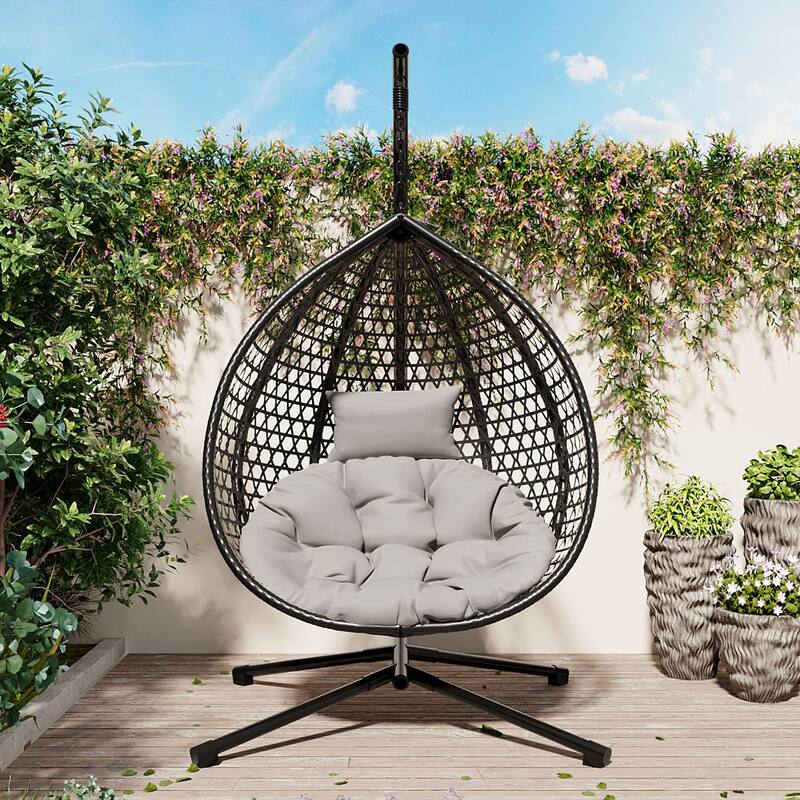 Sturdy Hammock Chair with Stand, Durable Hanging Egg Chair with Rattan Weaving,Comfortable chairs with Soft Removable Cushion