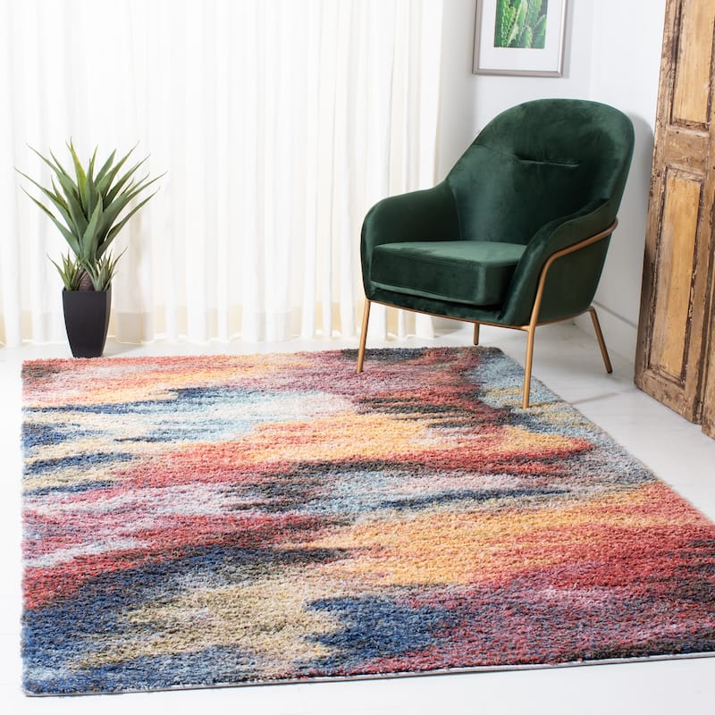 SAFAVIEH Calista Shag Gunhilde Abstract 1-inch Thick Rug - 4'5" x 6'5" - Red/Blue