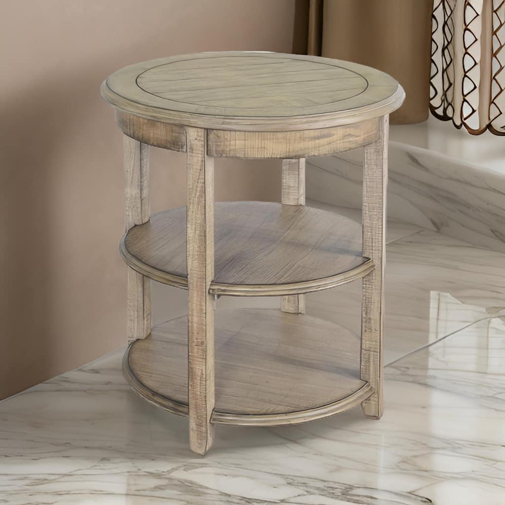 Rena Side End Table, 2 Shelves, 24 Inch Plank Light Brown Mahogany