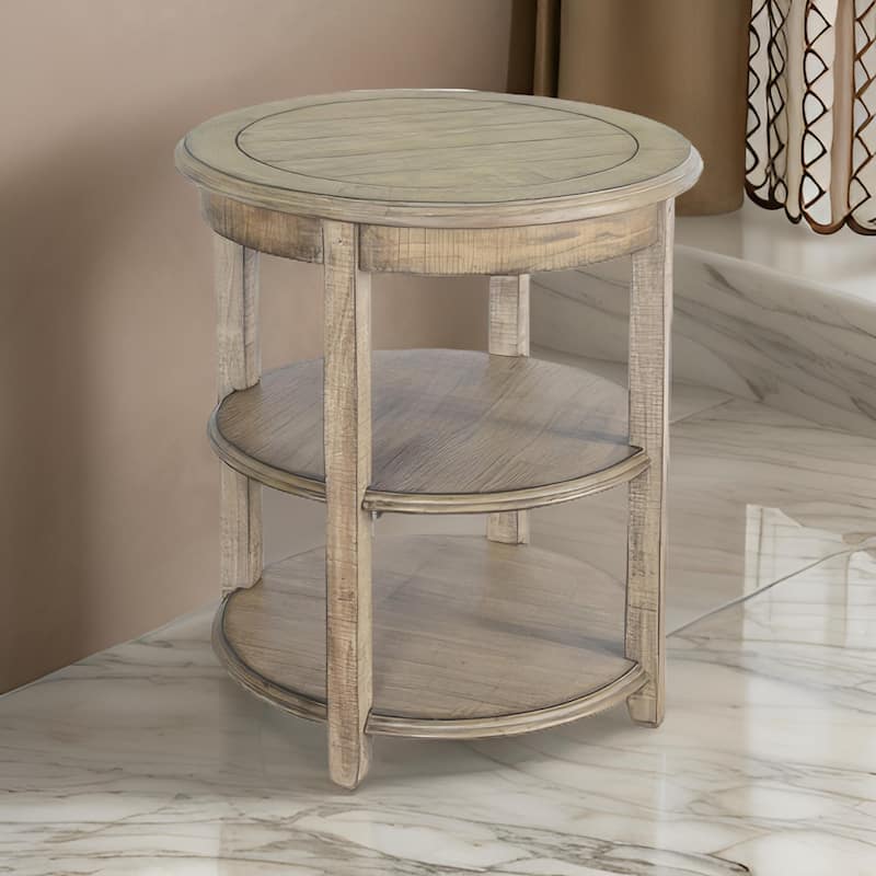 Rena Side End Table, 2 Shelves, 24 Inch Plank Light Brown Mahogany