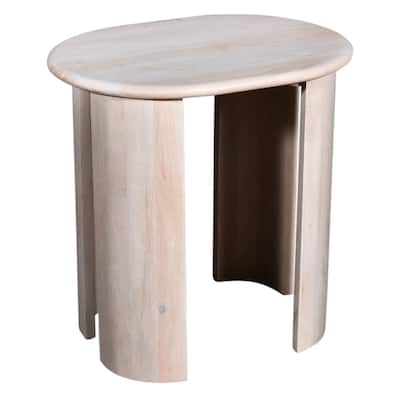 Rustic White Finish Oval Side Table, Living Room Solid Wood Accent Table
