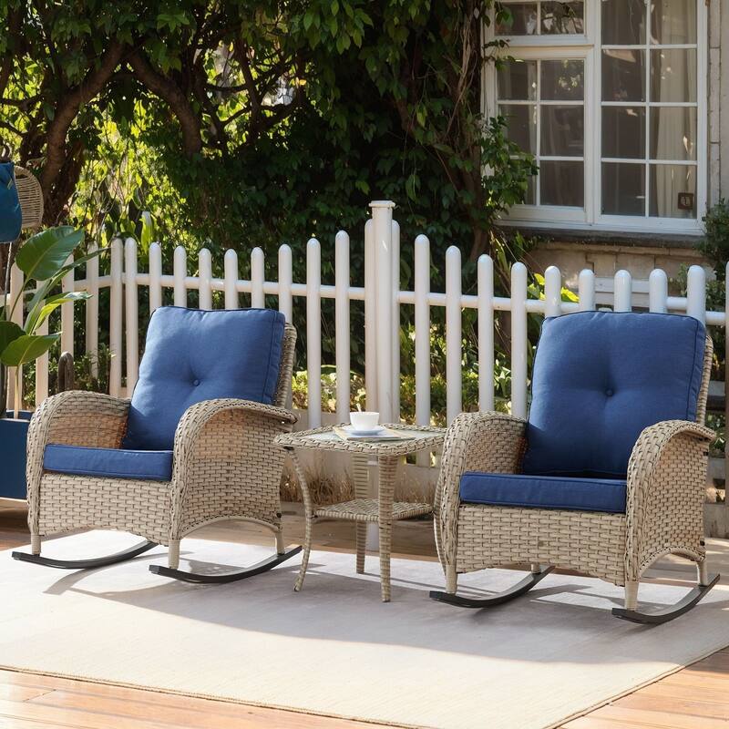 Outdoor Rocking Chair with Side Table Grey-Blue - Light Grey - Light Grey - Blue