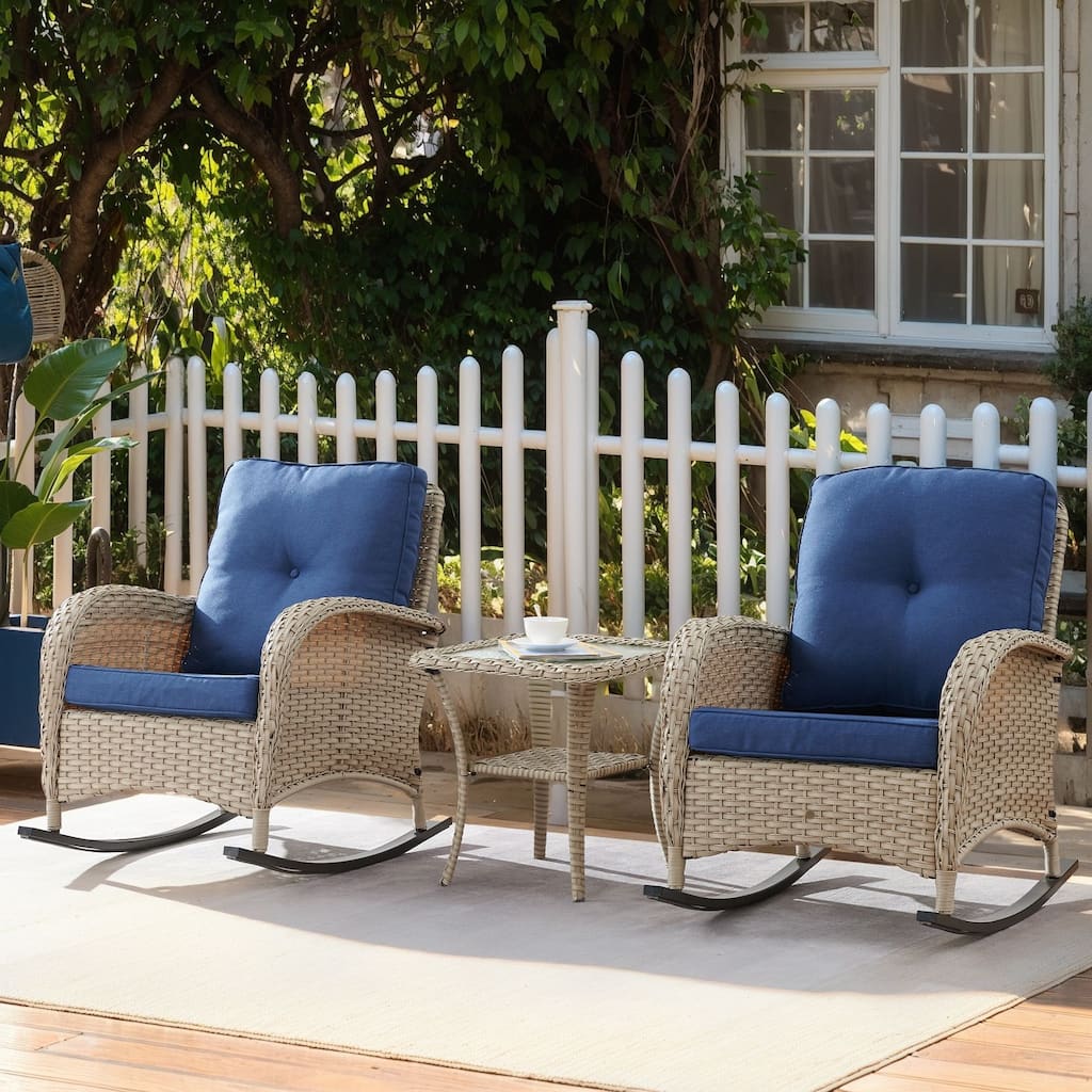 Outdoor Rocking Chair with Side Table Grey-Blue - Light Grey