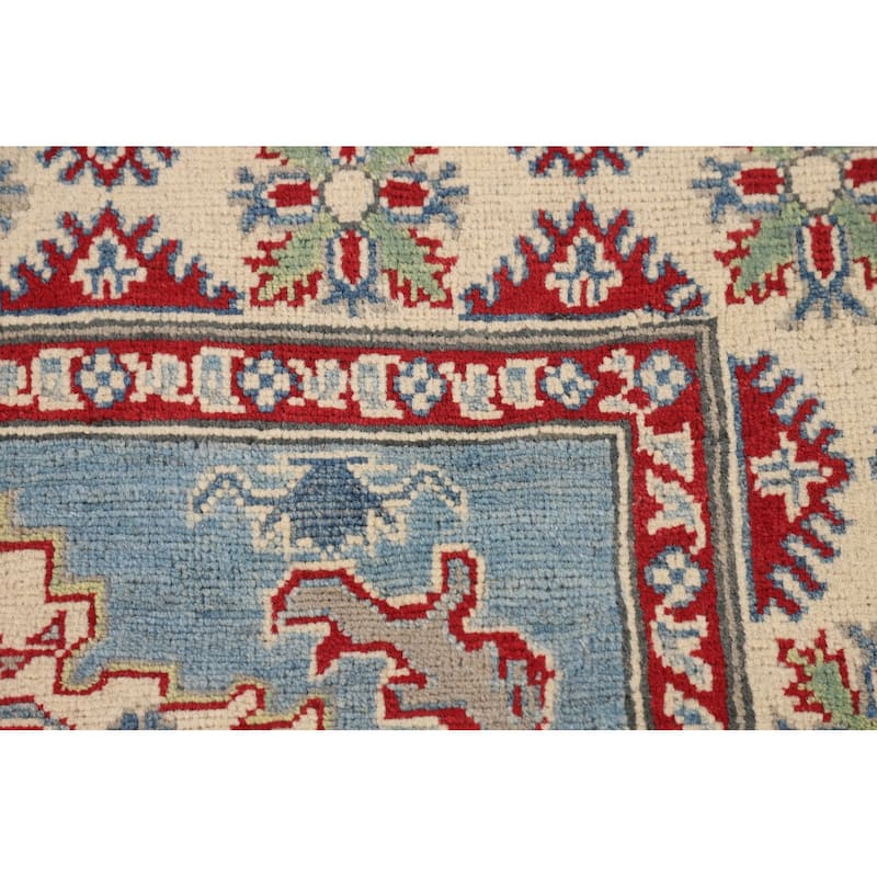 Light Blue Traditional Kazak Oriental Area Rug Handmade Wool Carpet - 3'10" x 5'11"