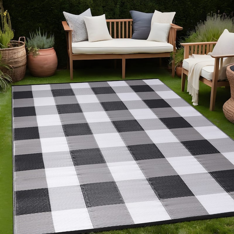 Beverly Rug Buffalo Plaid Outdoor Rug Waterproof for Patio, RV Camping - 9x12