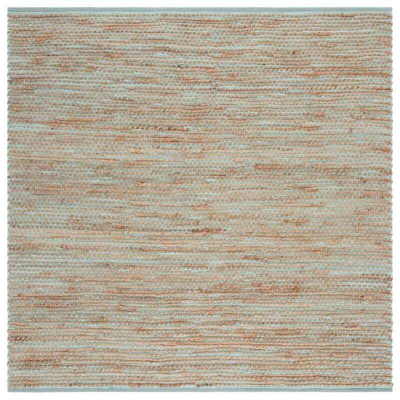 SAFAVIEH Handmade Cape Orania Cod Jute & Cotton Rug - 6' Square - Turquoise/Natural