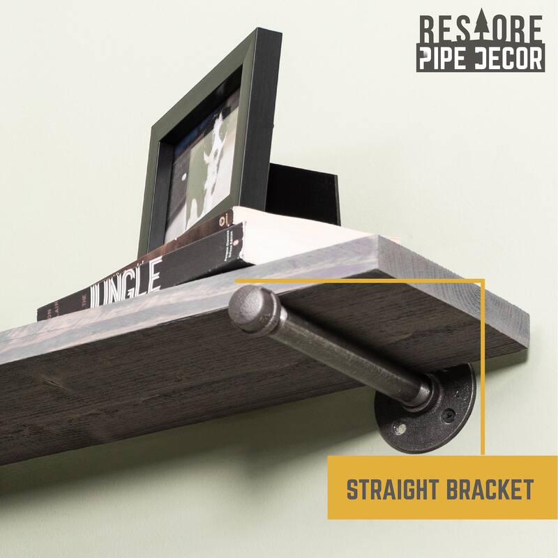 Restore Wood 24 in. Wall Shelf Straight Steel Pipe Brackets, Set of 2