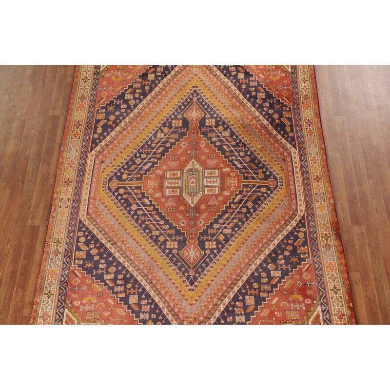 Vegetable Dye Abadeh Persian Vintage Area Rug Hand-Knotted Wool Carpet - 6'7"x 10'1"