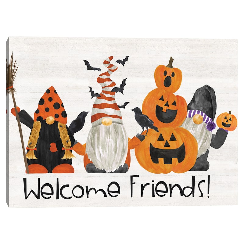 Gnomes of Halloween Welcome Friends Canvas Art Print