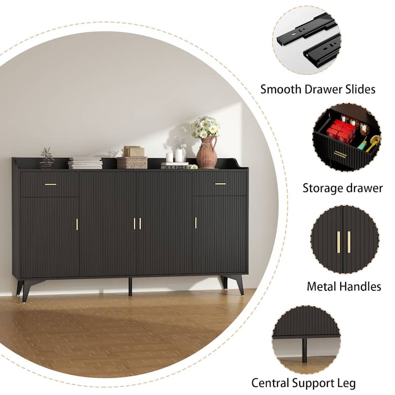 Wooden Accent Cabinet, Sideboard Credenza or TV Stand with Cabinet Doors and Adjustable Shelves