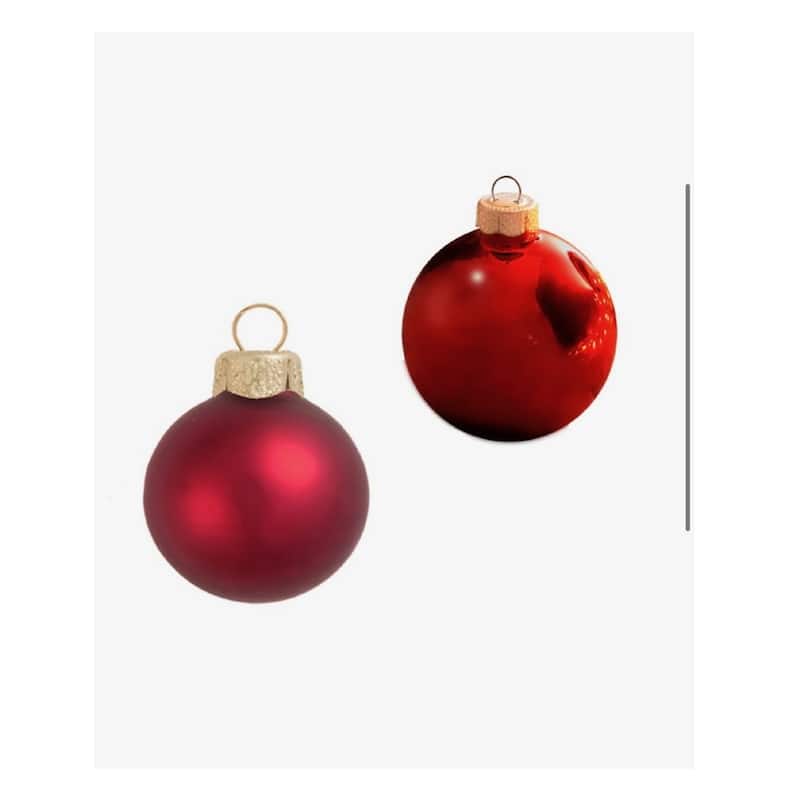 2-Finish Glass Christmas Ball Ornaments - 3.25" (80mm) - Red - 8ct