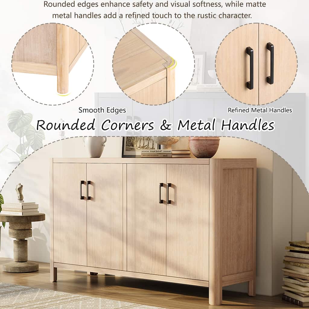 4-Door Wooden Sideboard Cabinet, Multi-Functional Hallway Sofa Table, Large Storage Cabinet with Shelves for Living Room
