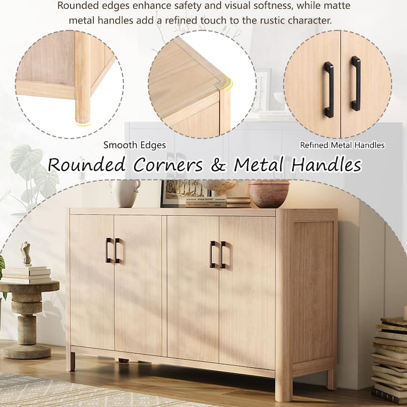Rustic Storage Cabinet with Wood Legs, Buffet with Soft-Close Doors, Large Storage Entryway Accent Cabinet - Natural