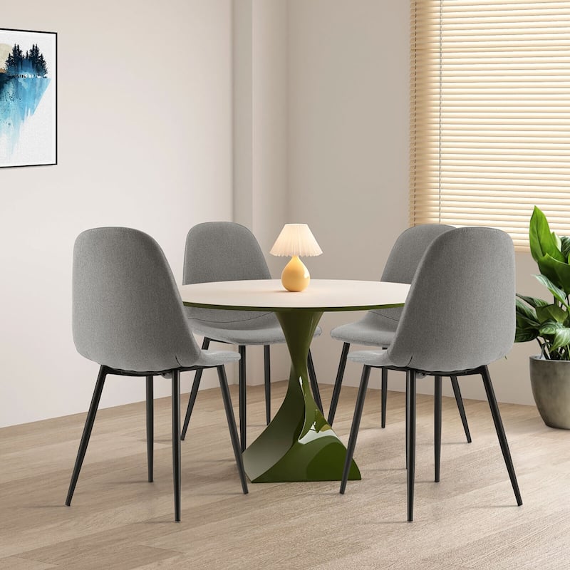 Gymax Dining Chairs Set of 4 Upholstered Fabric Chairs W/Metal Legs