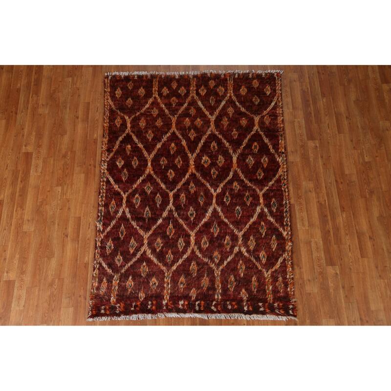 Hand Knotted Oriental 100% Wool Carpet Modern Tribal Red Moroccan Area Rug - 6' 5'' X 4' 8''