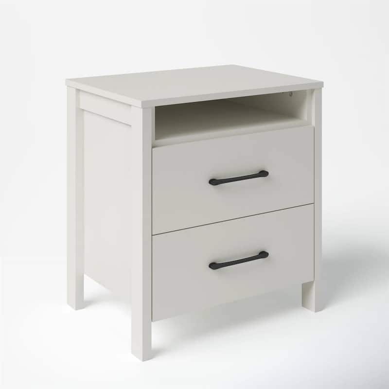 Modern 2-Drawer Bedside Table Nightstand with Shelf Wood Minimalist Bedroom Furniture - Ivory