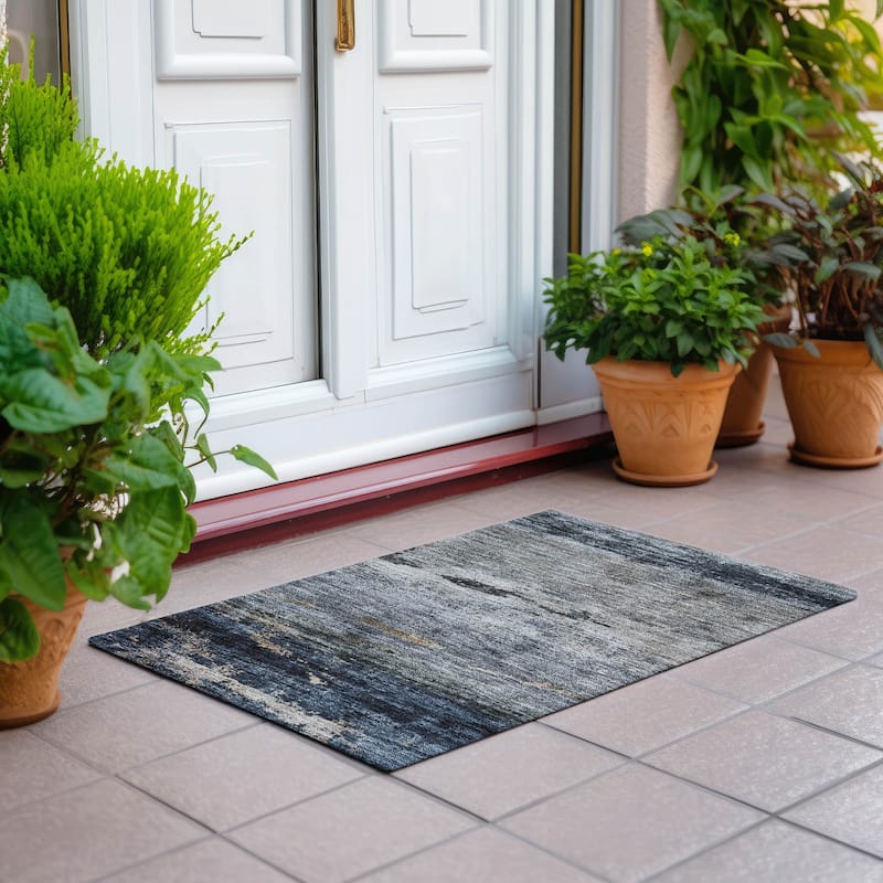 Machine Washable Indoor/ Outdoor Abstract Contemporary Chantille Rug