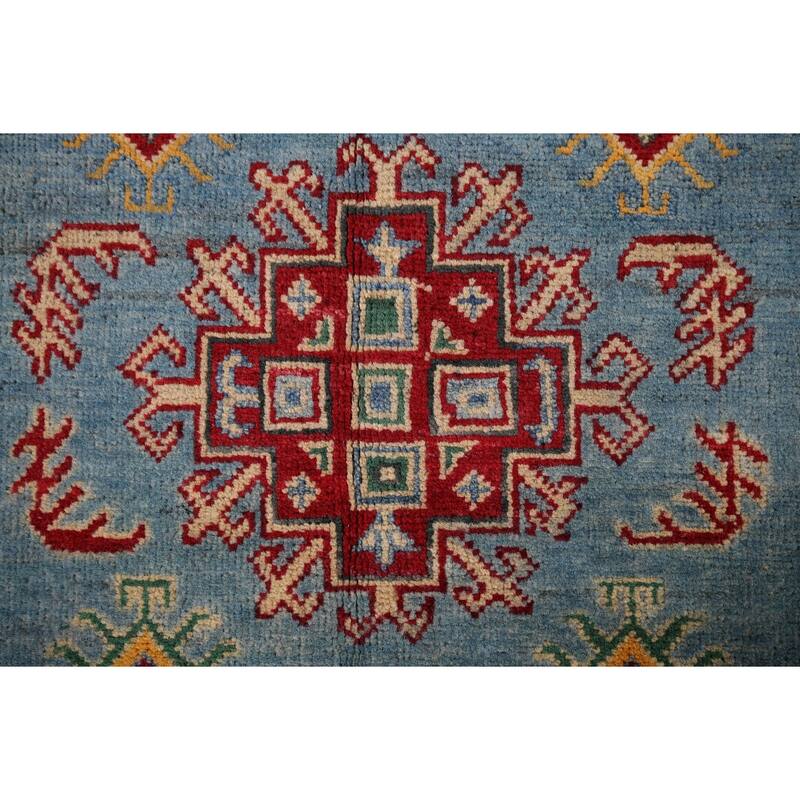 Blue Kazak Oriental Accent Rug Handmade Wool Carpet - 3'4" x 5'0"
